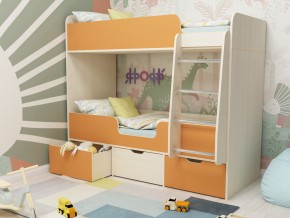 Кровать двухъярусная Малыш двойняшка дуб молочный-оранжевый в Нижневартовске - nizhnevartovsk.magazinmebel.ru | фото - изображение 1