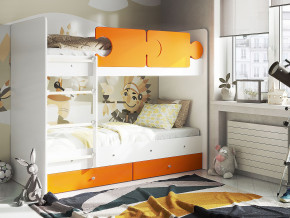 Кровать двухъярусная Тетрис латы с бортиками белый-оранжевый в Нижневартовске - nizhnevartovsk.magazinmebel.ru | фото - изображение 1