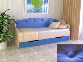 Кровать Юниор Тип 2 дуб молочный/синий 800х1600 в Нижневартовске - nizhnevartovsk.magazinmebel.ru | фото - изображение 1